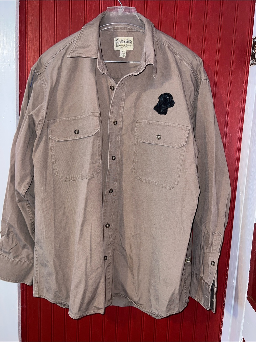 Cabela's Men's Taupe Lightweight Shirt Jacket with Embroidered Lab Dog L